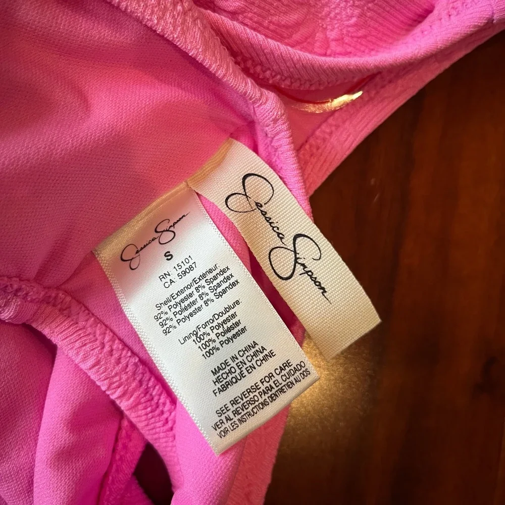 Jessica Simpson Pink Bikni Bottom High Waist Floral Textured Swim New Size Small